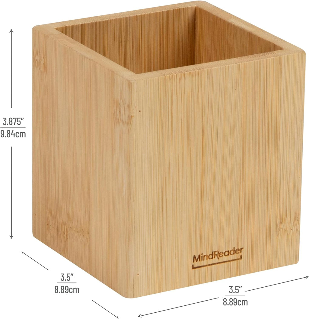 Mind Reader Pen Cup, Accessory Holder, Desktop Organization, Office, Bamboo, 3.5"L x 3.5"W x 3.875"H, Brown