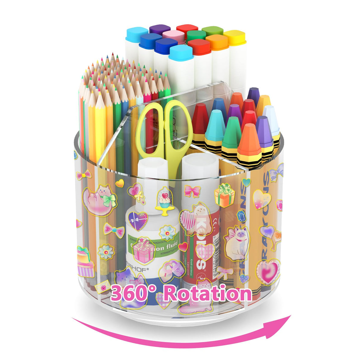 Rotating Markers Organizer for Kids, Acrylic Lazy Susan Organizers for Desks, 360 Degree Spinning Pencil Holders Pen Holders, Clear Arts and Crafts Organizer Storage, Art Supply Storage 6 Compartments