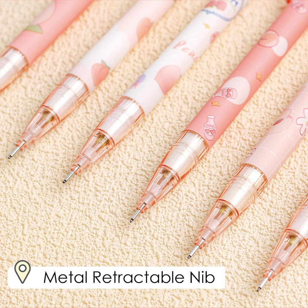 MOZXIRZ 6 Pcs Cute Mechanical Pencils with Eraser 0.5mm Cartoon Peach Mechanical Pencil School Pencil for Women (6pcs Peach/No Refill)