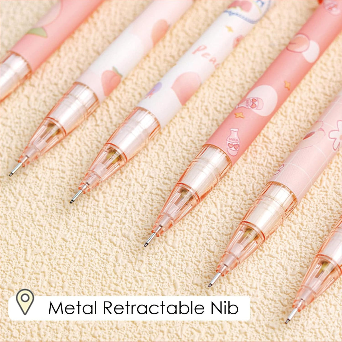 MOZXIRZ 6 Pcs Cute Mechanical Pencils with Eraser 0.5mm Cartoon Peach Mechanical Pencil School Pencil for Women (6pcs Peach/No Refill)