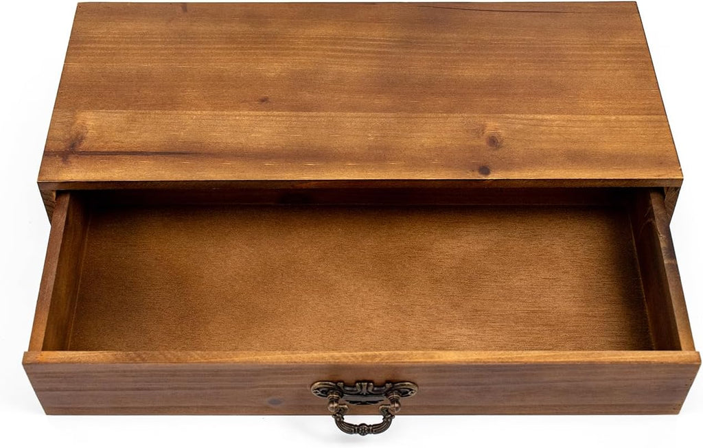 Desk Organizer with Drawers Light Brown Vintage Wood Desktop Storage Box