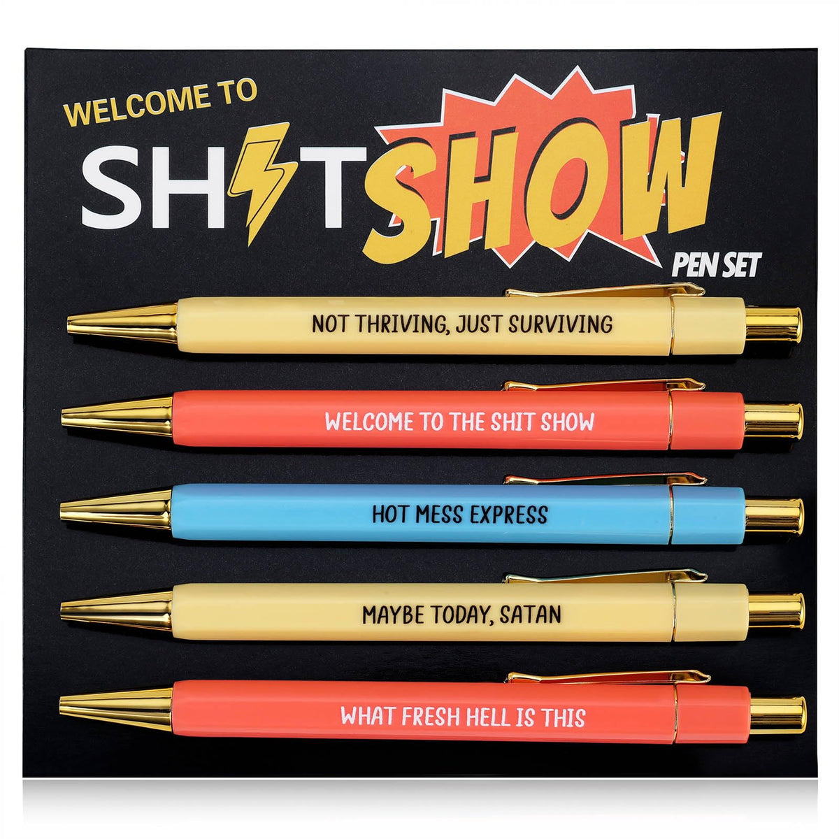 5Pcs Funny Work Sucks Pens Set for Adult Coworkers Office Gifts Pens with Funny Saying Quotes Sarcastic Snarky Pens Negative Swear Word Daily Pen Set Ballpoint Pens Black Ink Unique Work Office Pen