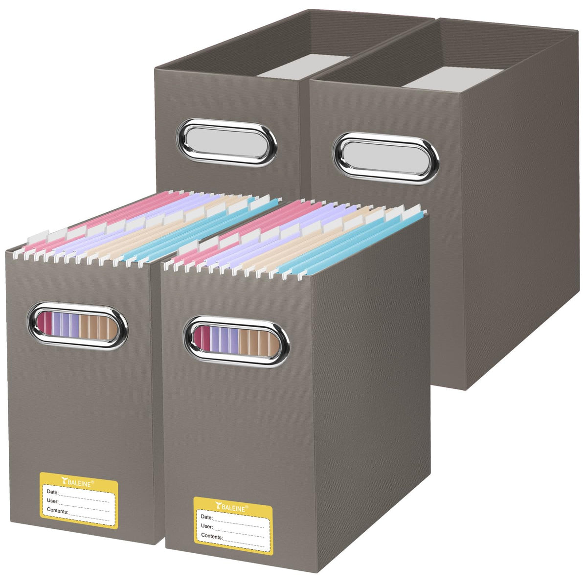 BALEINE 2PK File Organizer Box, Cardboard File Folder Organizer with Handle