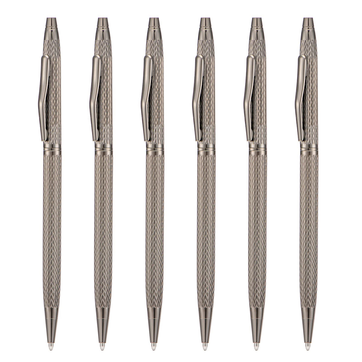 6 Pieces Wikult Silver Slim Metal Ballpoint Pen, 1mm Medium Point Black Ink Smooth Writing, for Business Office Teacher Student Wedding Guest