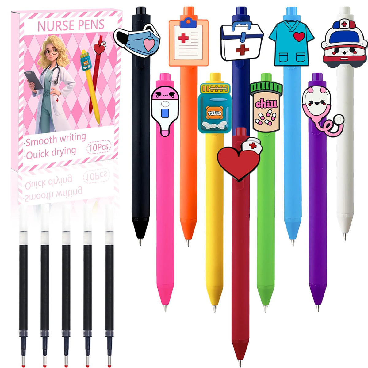JIZHIYUAN Nurse Pens with Heart, Medicine bottle Designs - Versatile Writing Instruments for CNA, RN, Medical Assistants, Nursing Students | Aesthetic Gel Pen Set Black Ink for School Nurse