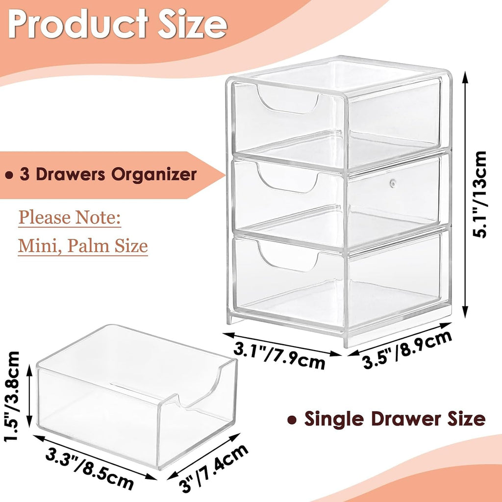 BTSKY 1 Pack Small Acrylic Storage Organizer with Drawers, 3-Layer