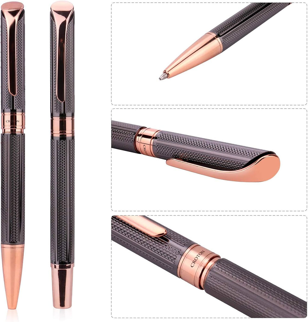 Ballpoint and Rollerball Pen Set, Stylish Line Engraved Metal Pen Elegant Smooth Writing Gift Pen (2 Pens with 2 Extra Refills)