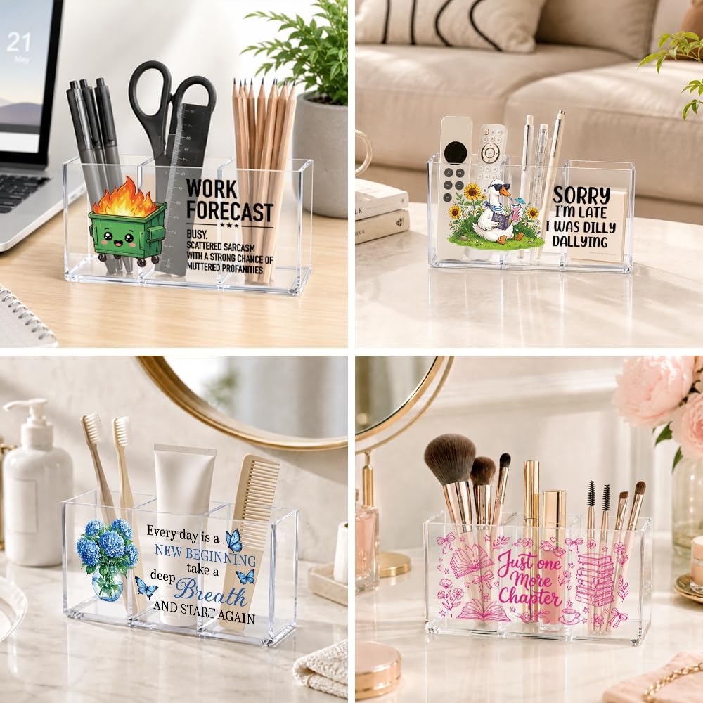 Every Day Is a New Beginning Acrylic Pen Holder 3 Compartments