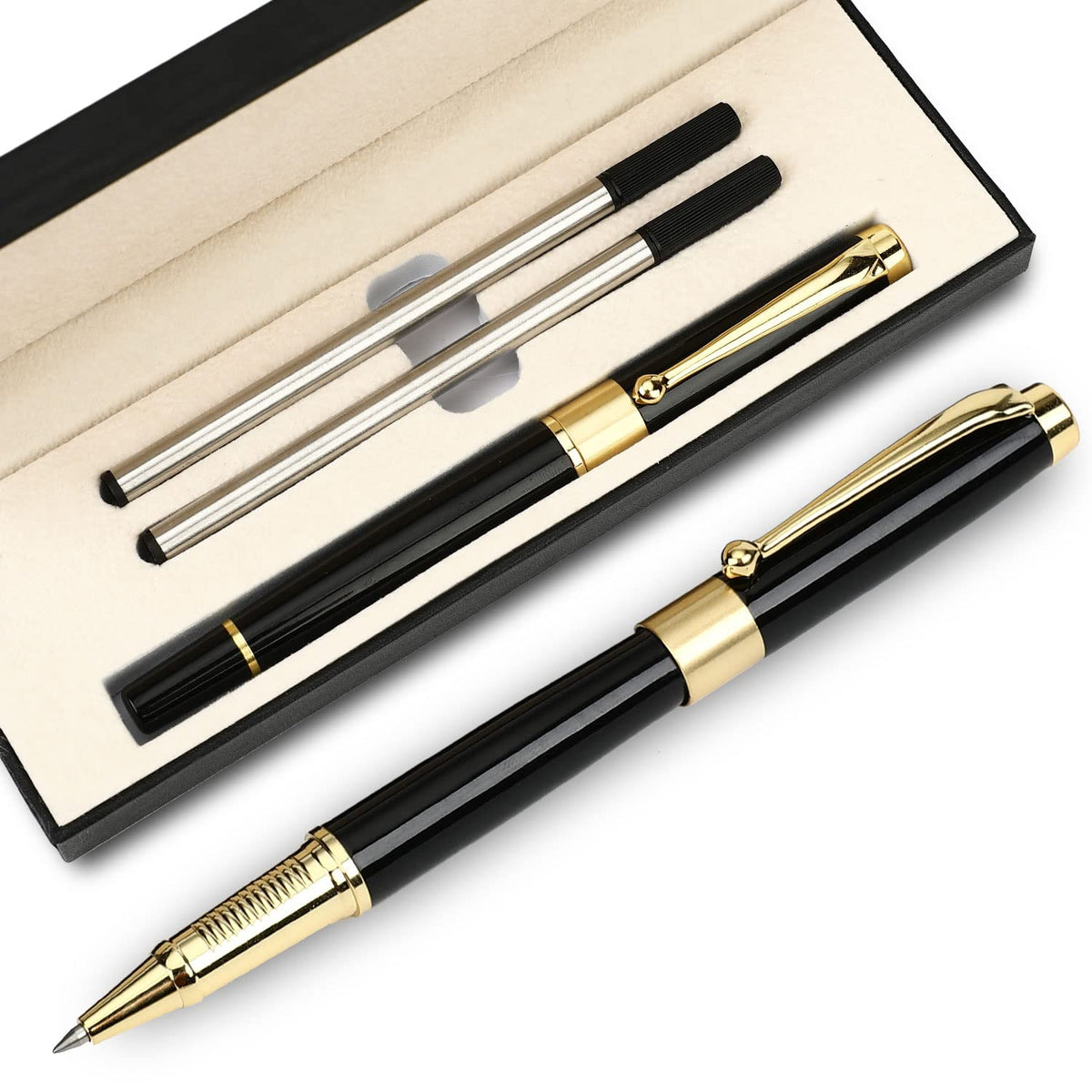 YIVONKA Ballpoint Pen Black Refill,Luxury Ballpoint Line width 0.5mm,Best Ball Pen Gift Set for Men & Women Professional Executive,Office,Nice BallPens Classy Gift Box (Gold)