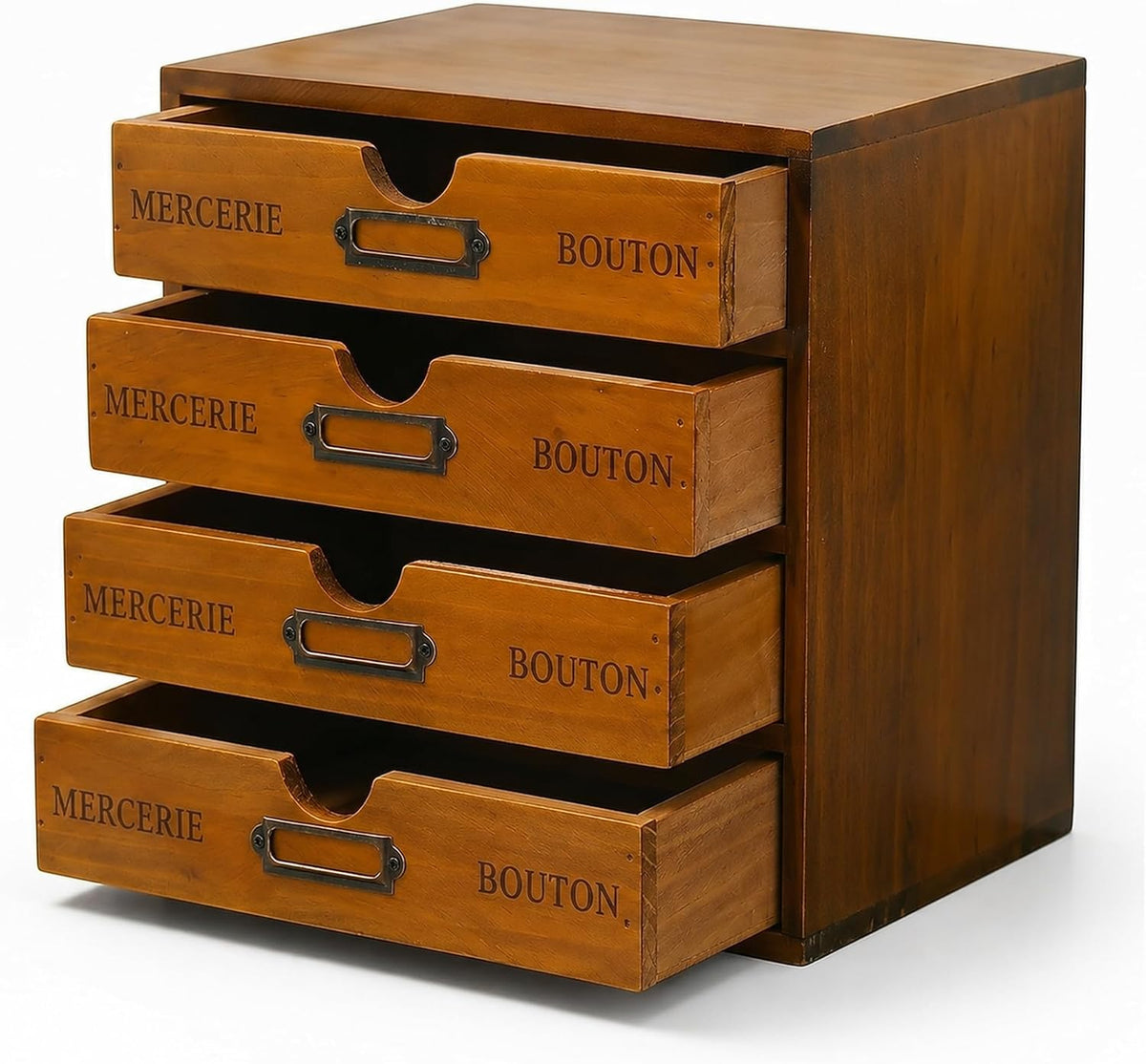 Modular Stackable Apothecary Cabinet 4 Drawer Desk Organizer - Retro Library Card Catalog Wood Storage Box - Organize Stationery, Thread Embroidery, Sewing, Crafts, Junk Drawer & Supplies Countertop