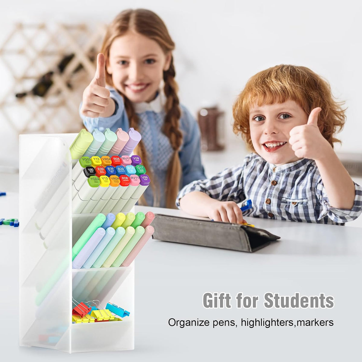 Asten Pen Holder, Pencil Holder for Desk, Pen Organizer (Clear, 3 Pack)
