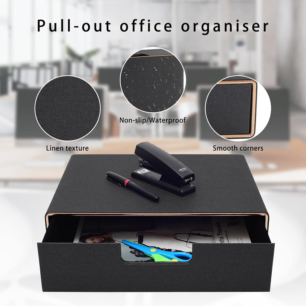PU Leather Stackable Organizer Drawer,Executive Office Supplies Desktop Filing A4 File Cabinet/Holder for Jewelry/Bill/Paper/Documents/Makeup Home Decor Stationery Storage Box,Black