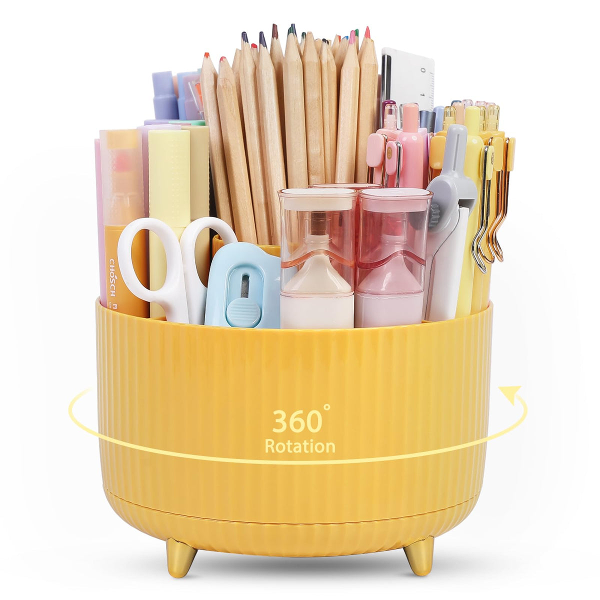 SKYDUE 360 Degree Rotating Desk Organizer, Dual-Purpose Pencil Pen Holder for Desktop, Desk Pen Organizer with 5 Slots, Office Supplies, Pencil Cup for Office, School, Home