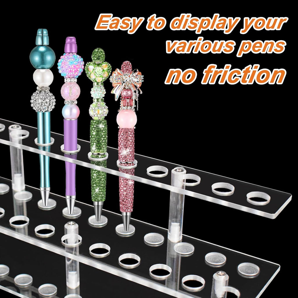 Acrylic Pen Display Stand 24 Slots 1.5cm Clear Pen Stand Display 2 Tier Acrylic Pen Holder Stand for Beadable Pen Pencil