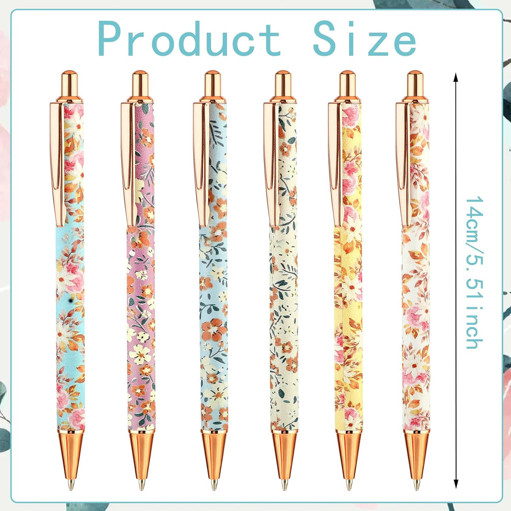 TIESOME 6pcs Floral Art Ballpoint Pens, 1.0mm Fashionable Retractable Ballpoint Pen Black Ballpoint Personalized Pens, Suitable for Women, Colleagues, Teachers, Students Gifts(color2)