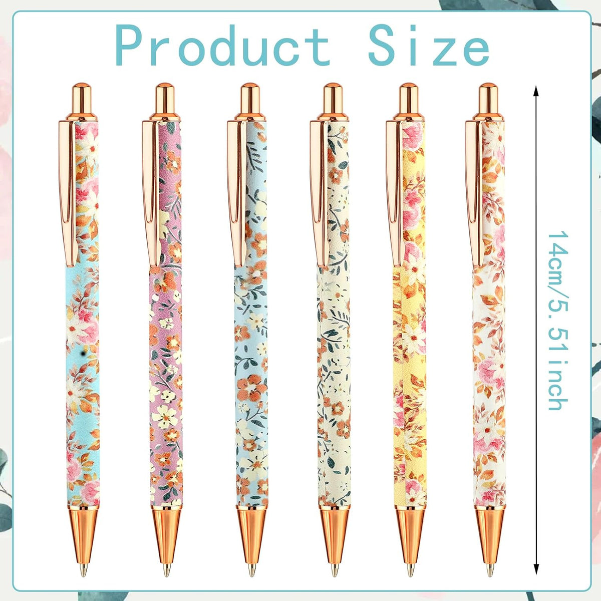 TIESOME 6pcs Floral Art Ballpoint Pens, 1.0mm Fashionable Retractable Ballpoint Pen Black Ballpoint Personalized Pens, Suitable for Women, Colleagues, Teachers, Students Gifts(color2)