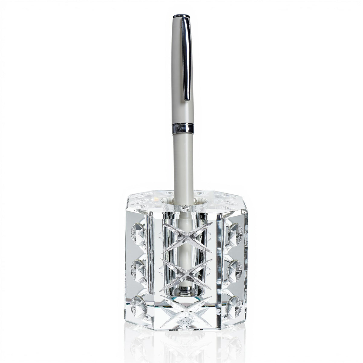 2-Pack Crystal Single Pen Holder for Desk, 1.8" Fancy Fountain Pen Stand