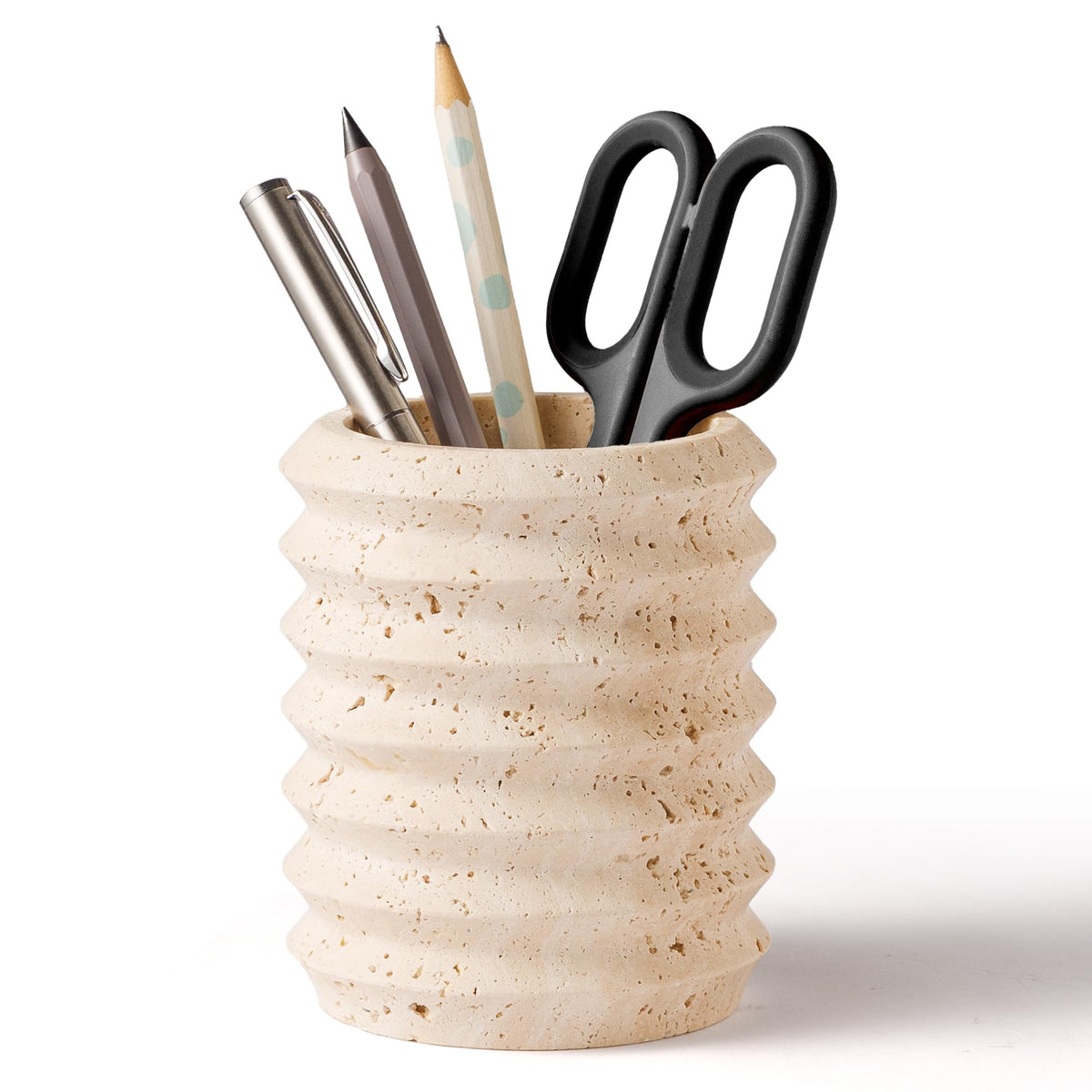 Pen Holder Stand Italy Natural Premium True Marble Makeup Brush Holders, Tableware Organizer Desk Pencil Cup for Home Office School Decor Dark Grey (DL012)
