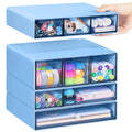 Desk Storage Organizer with 9 Drawers, 4 Tiers Stackable Desktop Craft Storage Drawers, Clear Storage Box Caddy for Stationary Makeup Jewelry Office Craft Supplies (White)