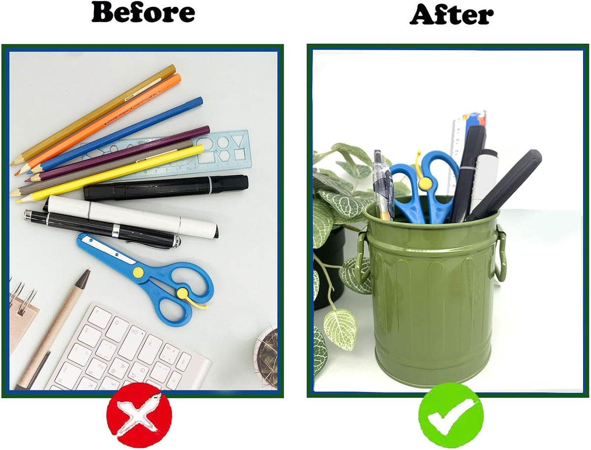Desk Pen Holder, Metal Pencil Holder for Desk, Desk Organizer with Handle, Makeup Brush Holders, Pencil Cup, Desktop Storage Organizer for Office, School, Home (Green)