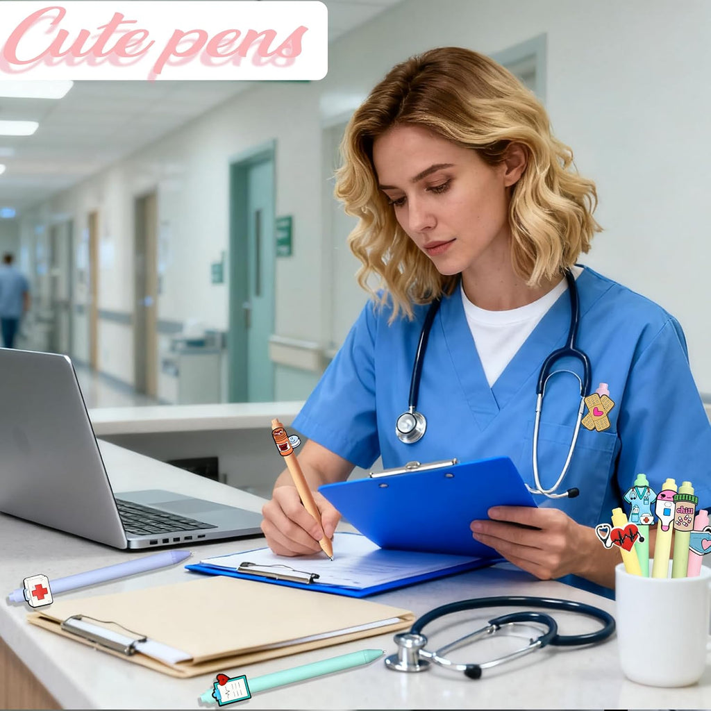 JIZHIYUAN Nurse Pens with Heart, Medicine bottle Designs - Versatile Writing Instruments for CNA, RN, Medical Assistants, Nursing Students | Aesthetic Gel Pen Set Black Ink for School Nurse