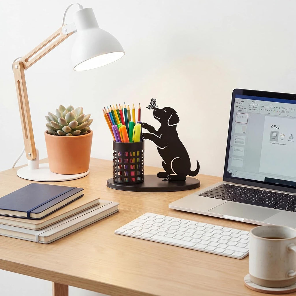 Tandefio Dog Pen Holder for Desk Cute Black Puppy Pencil Holder
