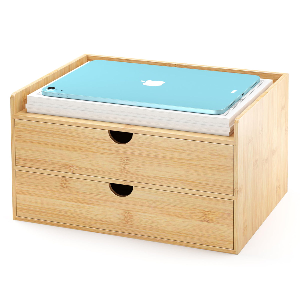 Wisuce Bamboo Desk Drawer Organizer, 2 Drawer Desktop Organizer with Drawers Tabletop Storage Organization Box for Office Home Toiletries Supplies Vanity, No Assembly Required