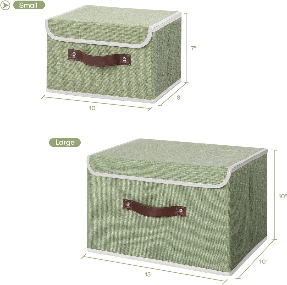 ANMINY Fabric Storage Box Bins with Lids, Green, 10"x8"x7"