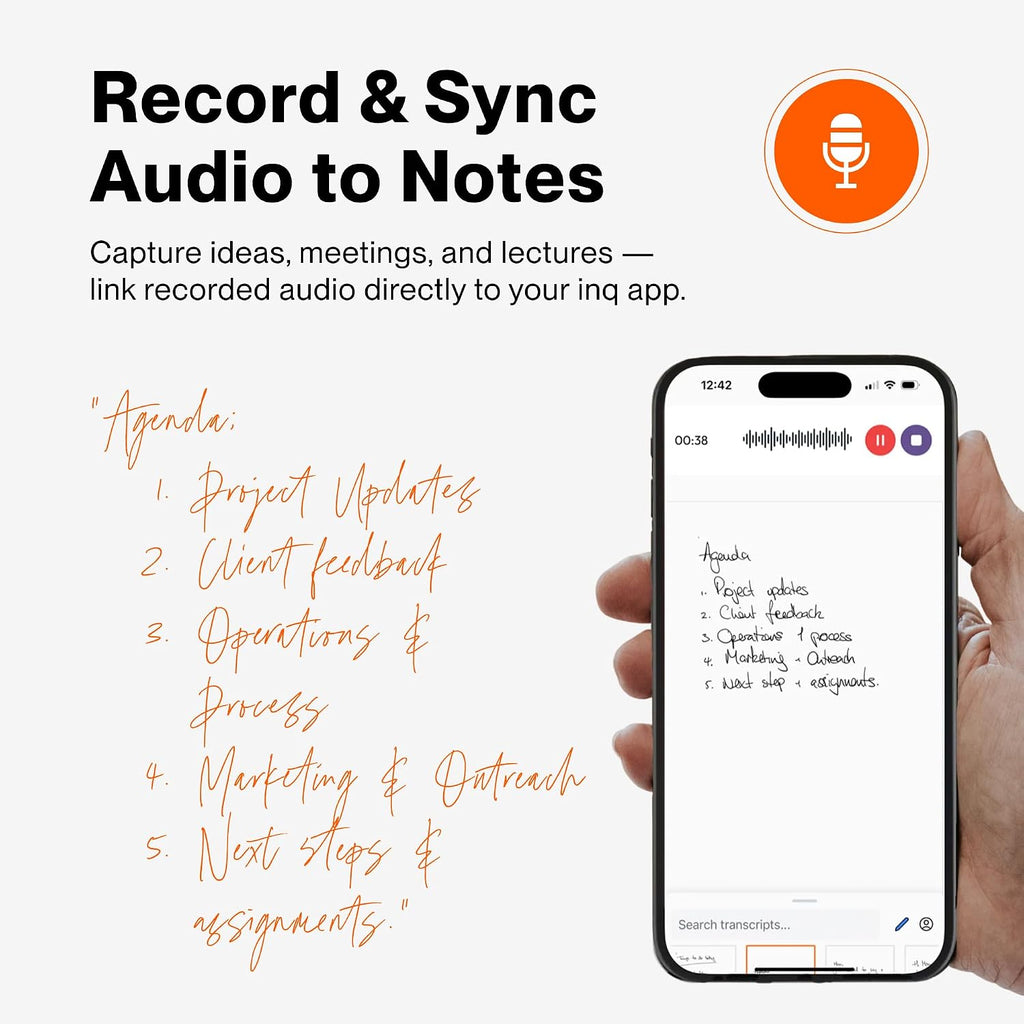 inq Smart Writing Set – Converts Handwriting to Text – Real Ink on Real Paper - AI Note Taking, Voice Recording and Transcription, For iPhone and Android - Smart Pen & Notebook (Letter Size), White