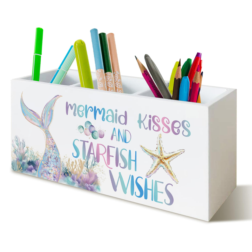 Beach Gifts for Women Men, The Beach Is My Happy Place Pen Holder for Home Office Kitchen Desk Decor, Beach Wooden Pencil Holder Sign Organizer for Home Office Desk Accessories,