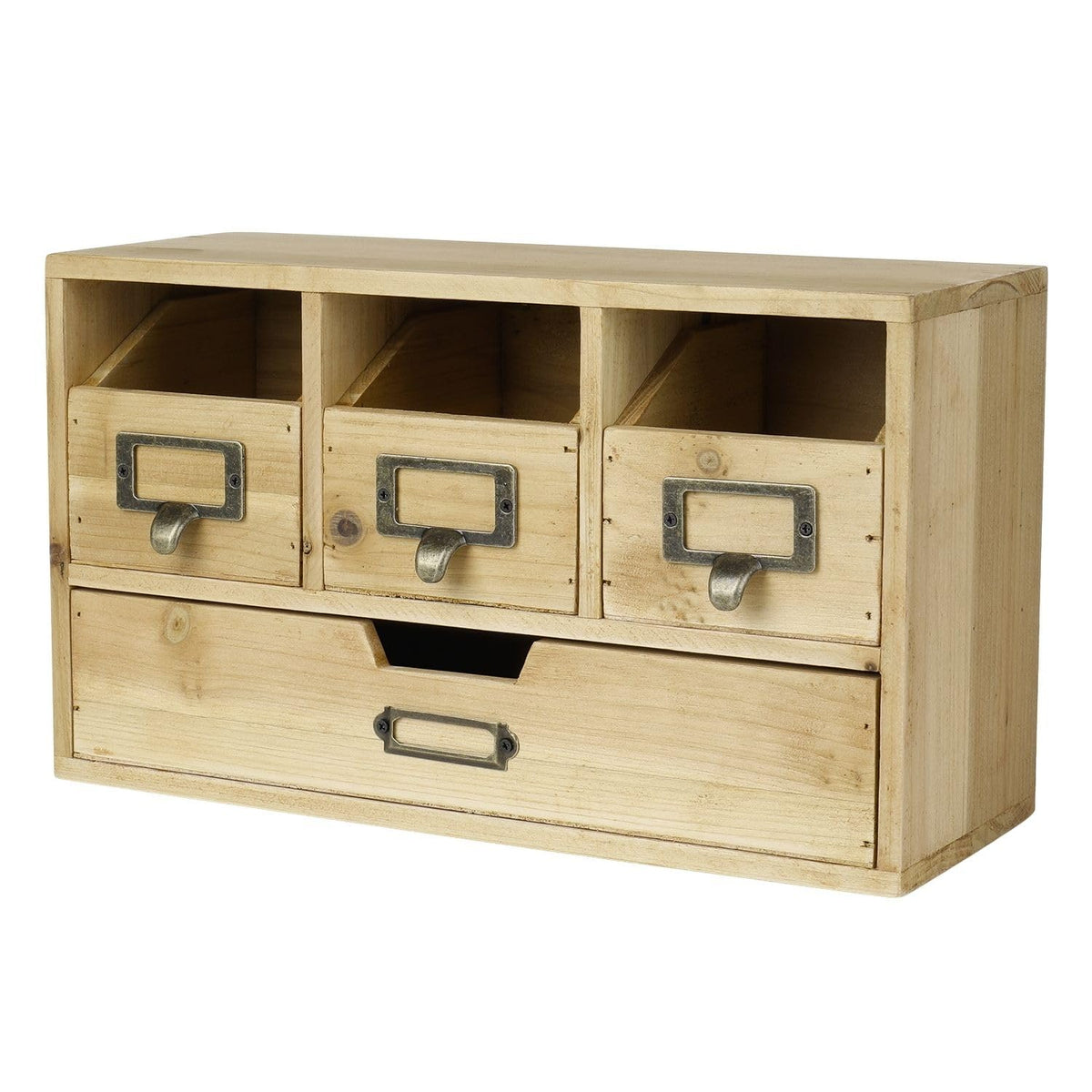 Flexzion Apothecary Cabinet with 4 Drawers - Vintage Rustic Wood Desktop Organizer for Home & Office Supplies - Tabletop Wooden Storage for Catalog, Card, Jewelry, Makeup, Craft & Tools