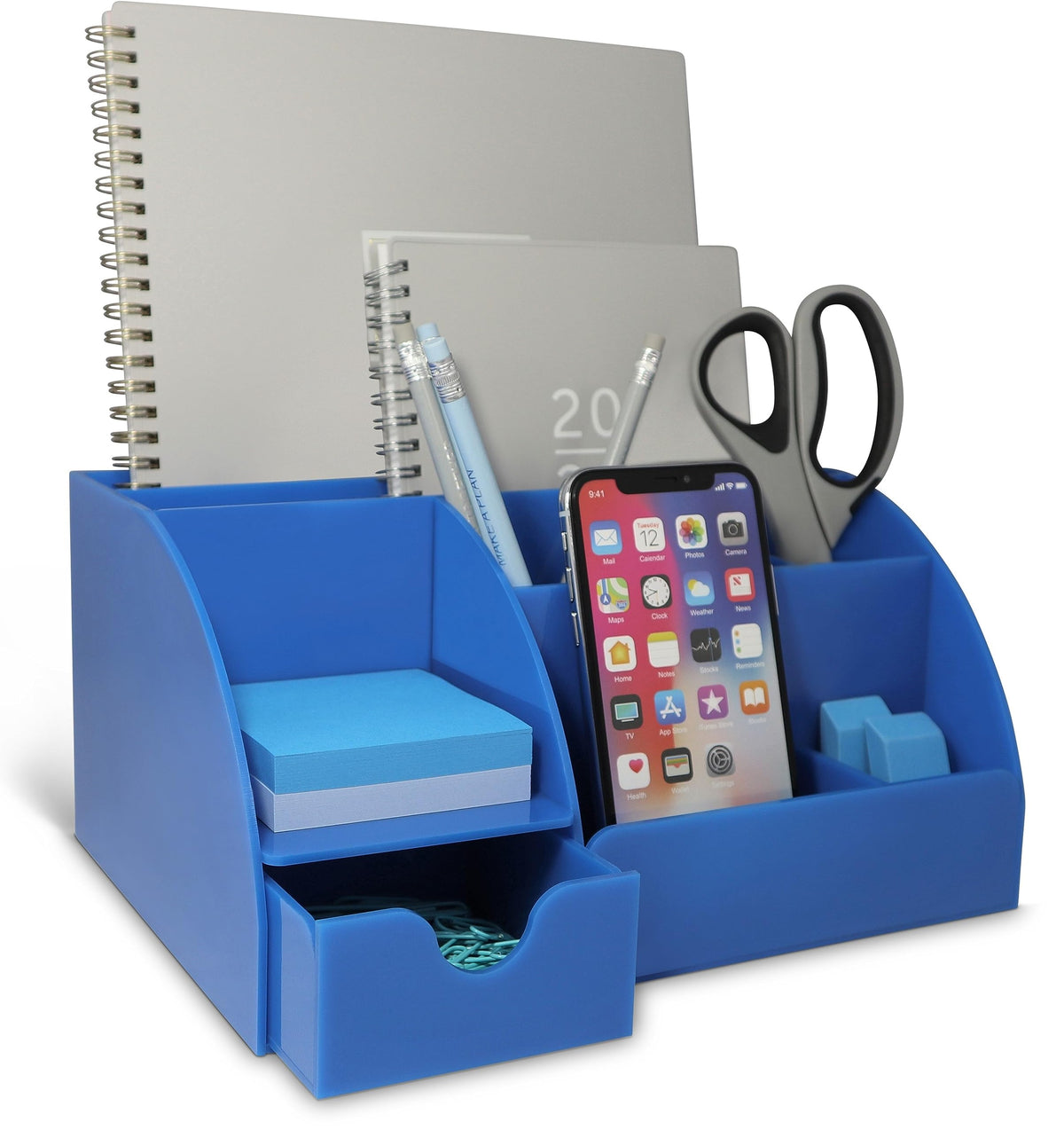 White Desktop Organizer - 9 Compartment Office Desk Accessories Organizer - Pen Holder