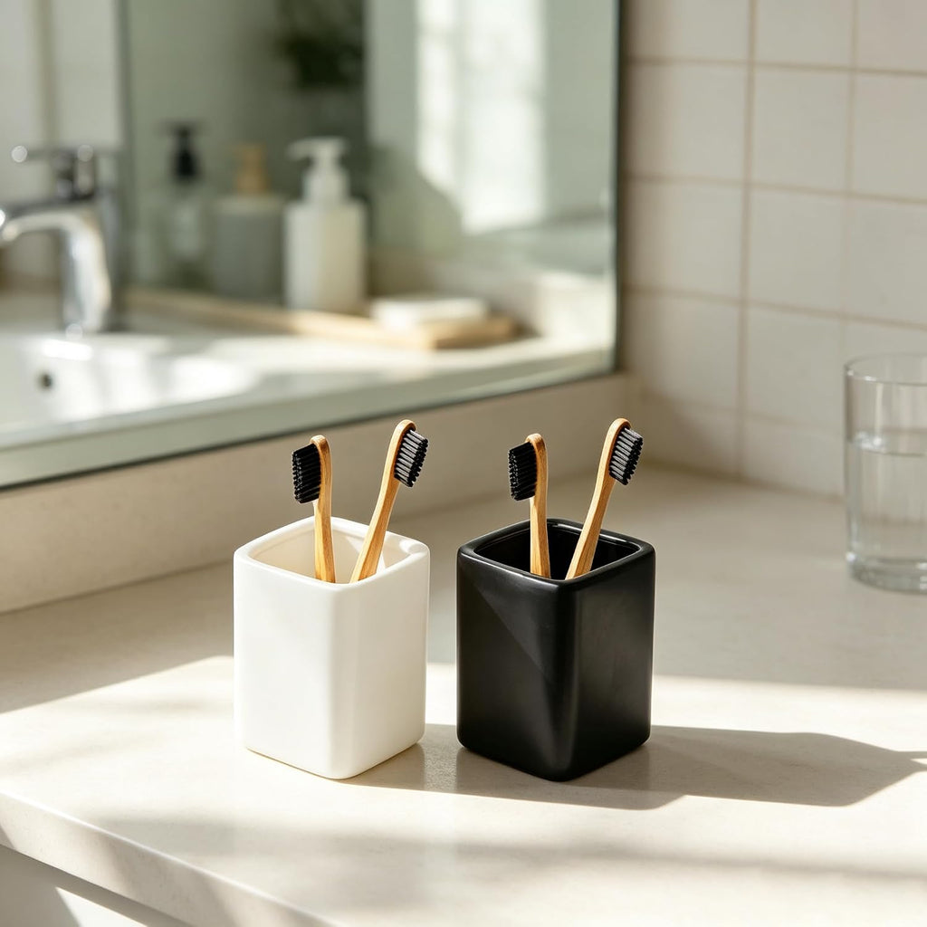 Square Ceramics Desk Pencil Holder for Men and Woman, Suitable for Offices and Homes(Black)