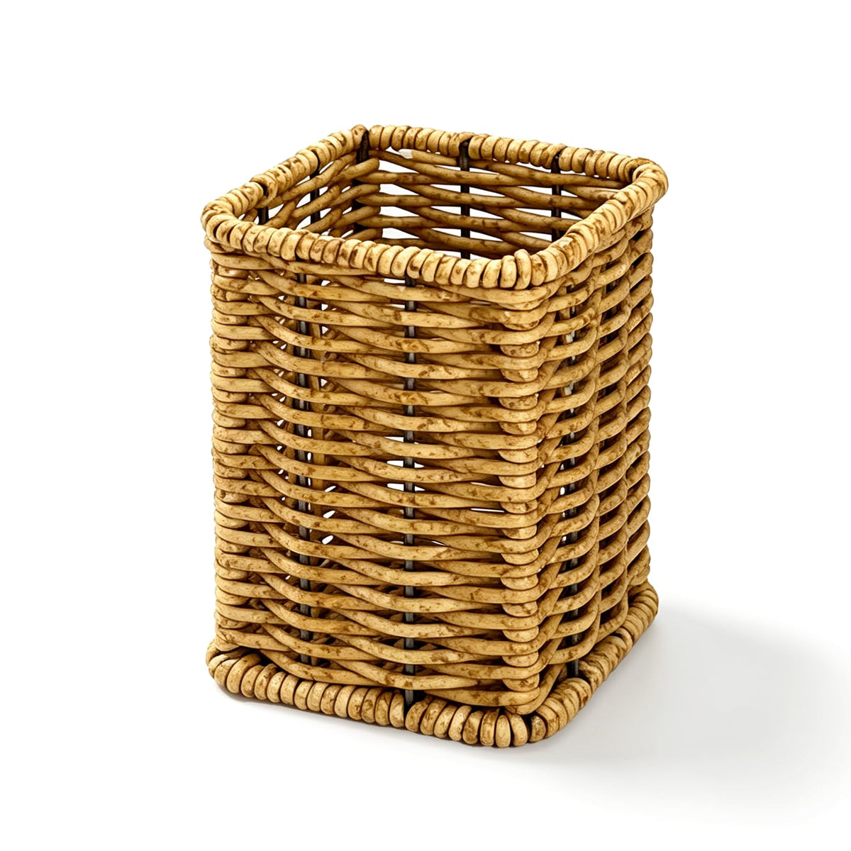 Rattan Woven Pencil Holder, Dark Brown Desk Cup, 4.2×3.2×3.2in
