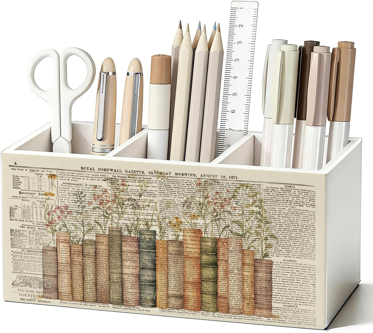 Vintage Book Floral Pen Pencil Holder for Desk, Book Lovers Gifts