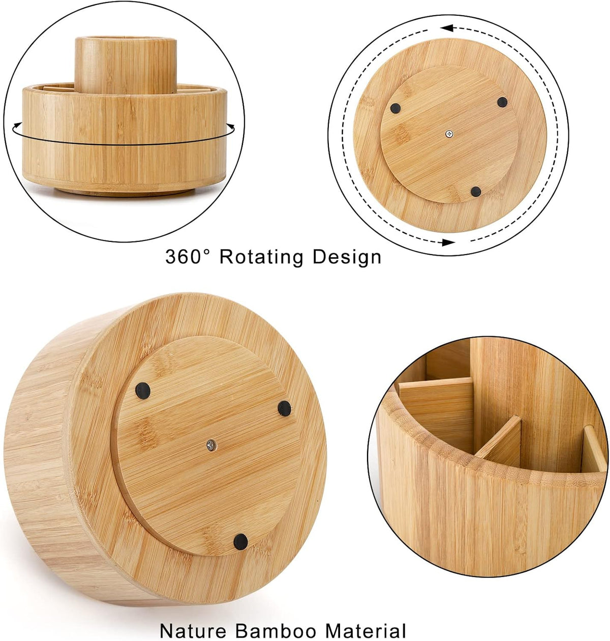 SOUJOY Bamboo Pen Holder Organizer, 360°Rotating Art Supply Organizer with 11 Compartments, Color Pencil Storage Caddy, Hold 200+ Pencils, Office Desk Stand Box for Marker Pens, Pencil, Art Brushes