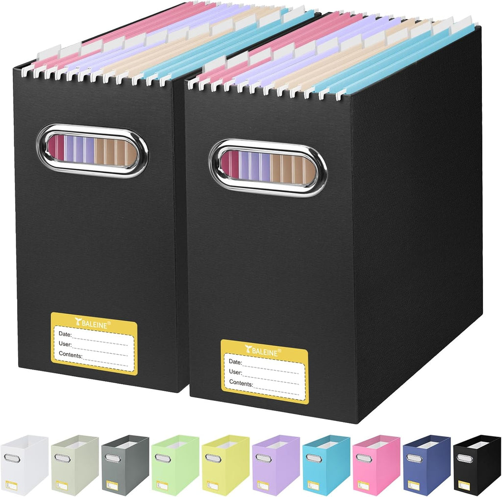 BALEINE 2PK File Organizer Box, Cardboard File Folder Organizer with Handle
