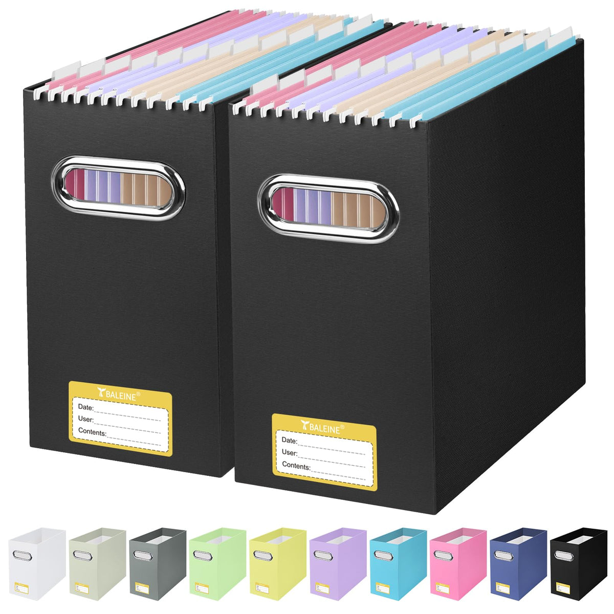 BALEINE 2PK File Organizer Box, Cardboard File Folder Organizer with Handle