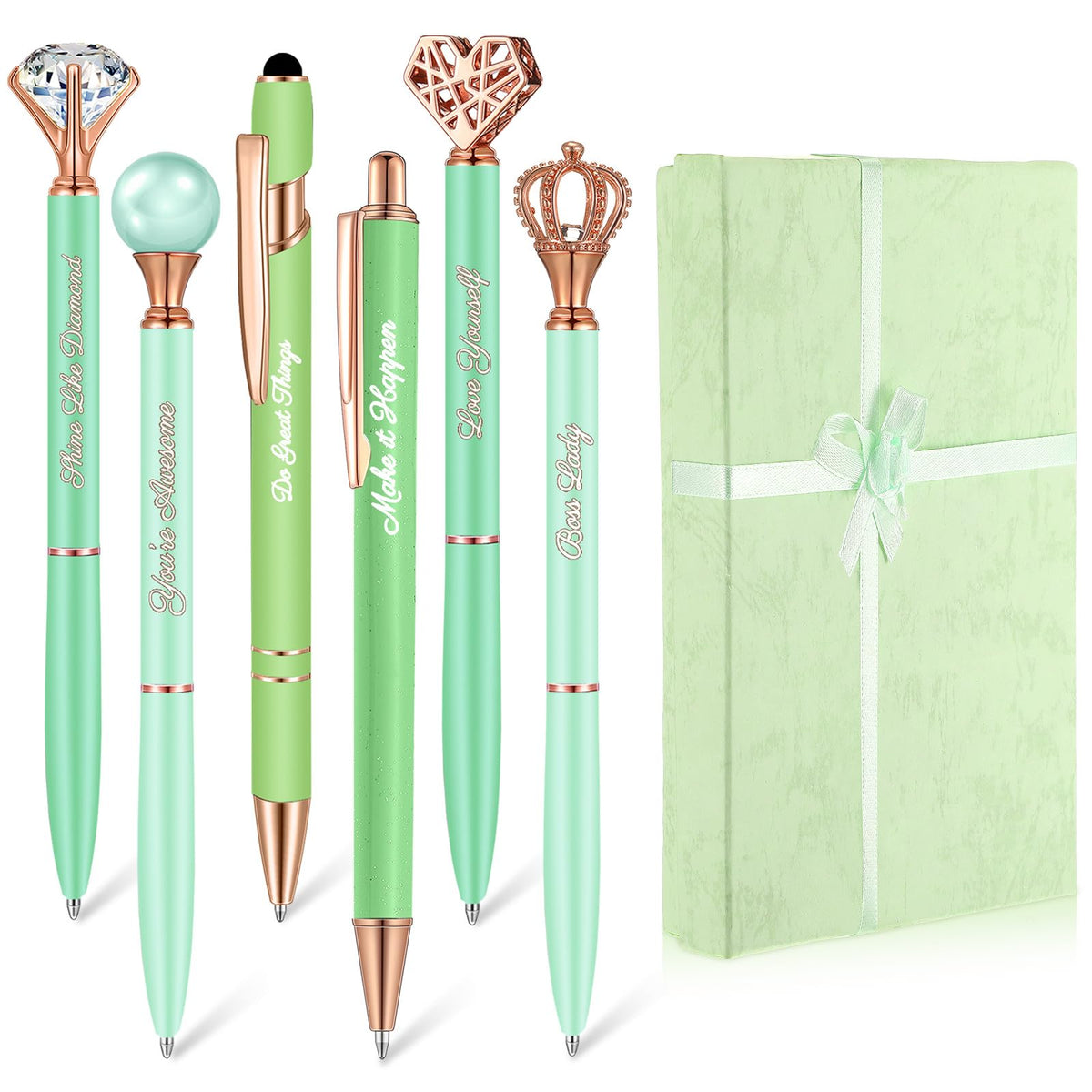 Qeeenar 6 Pcs Fancy Pens for Women Crystal Diamond Pen with Box, Black