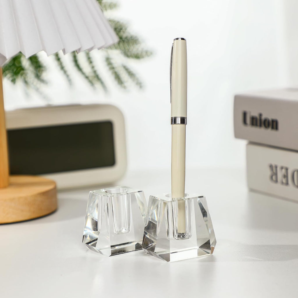 2-Pack Crystal Single Pen Holder for Desk, 1.8" Fancy Fountain Pen Stand