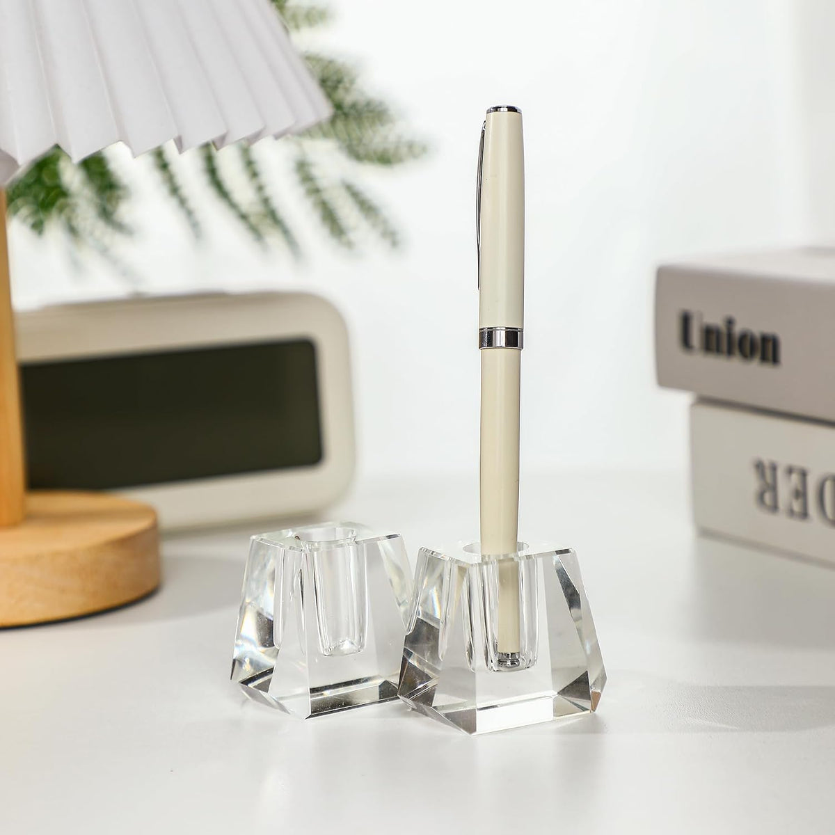 2-Pack Crystal Single Pen Holder for Desk, 1.8" Fancy Fountain Pen Stand