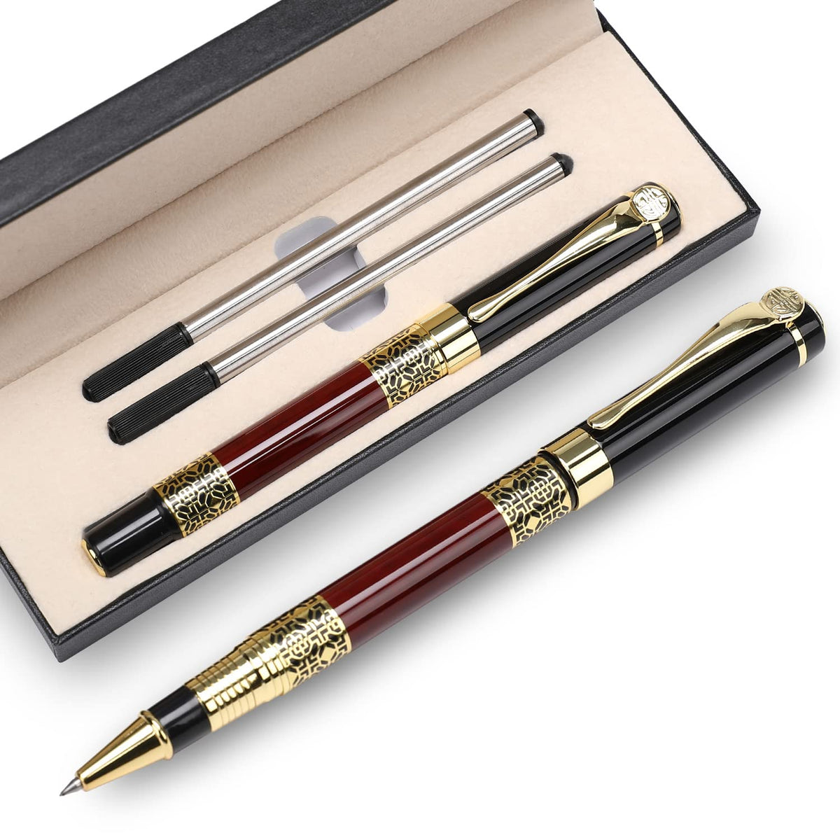 YIVONKA Ballpoint Pen Black Refill,Classical retro style Luxury Pen,Best Ball Pen Gift Set for Men & Women Professional Executive,Office,Nice Pens Classy Gift Box (2 Pack Red)