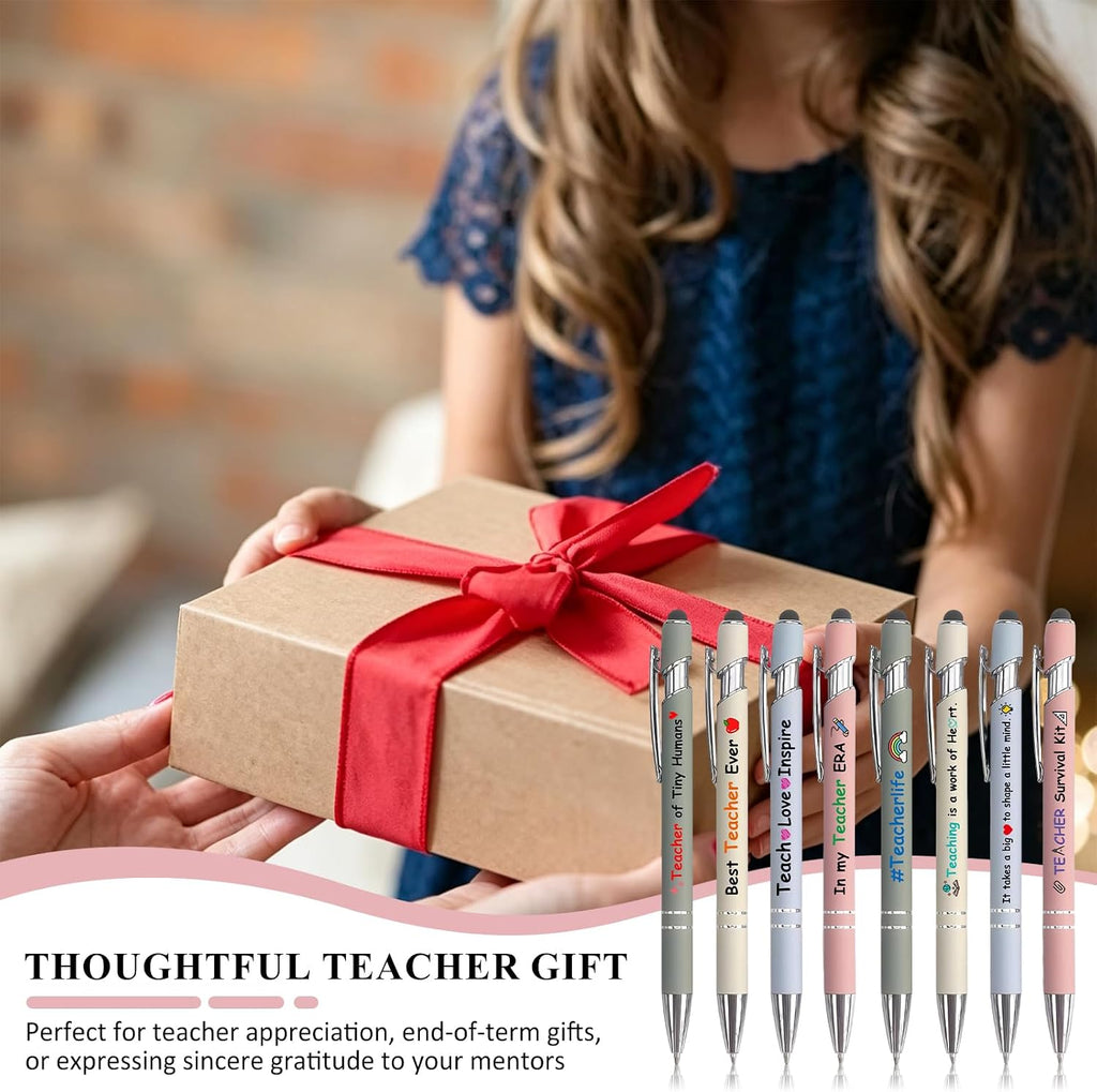 8 Pack Teacher Appreciation Ballpoint Pens, Thank You Motivational Quote Writing Instruments for Educators, Practical Office Stationery Set, Cute Retractable Black Ink Pens for School