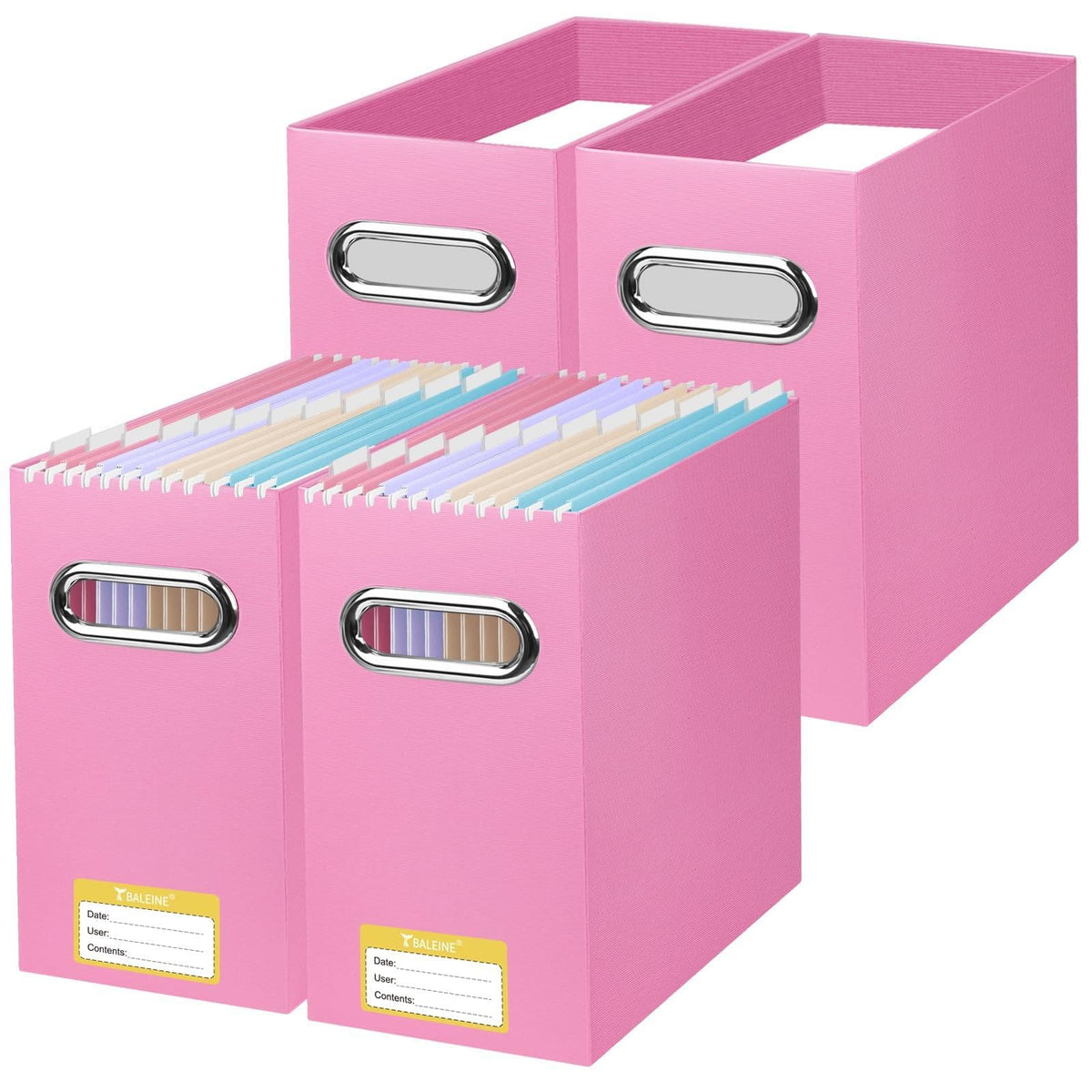 BALEINE 2PK File Organizer Box, Cardboard File Folder Organizer with Handle