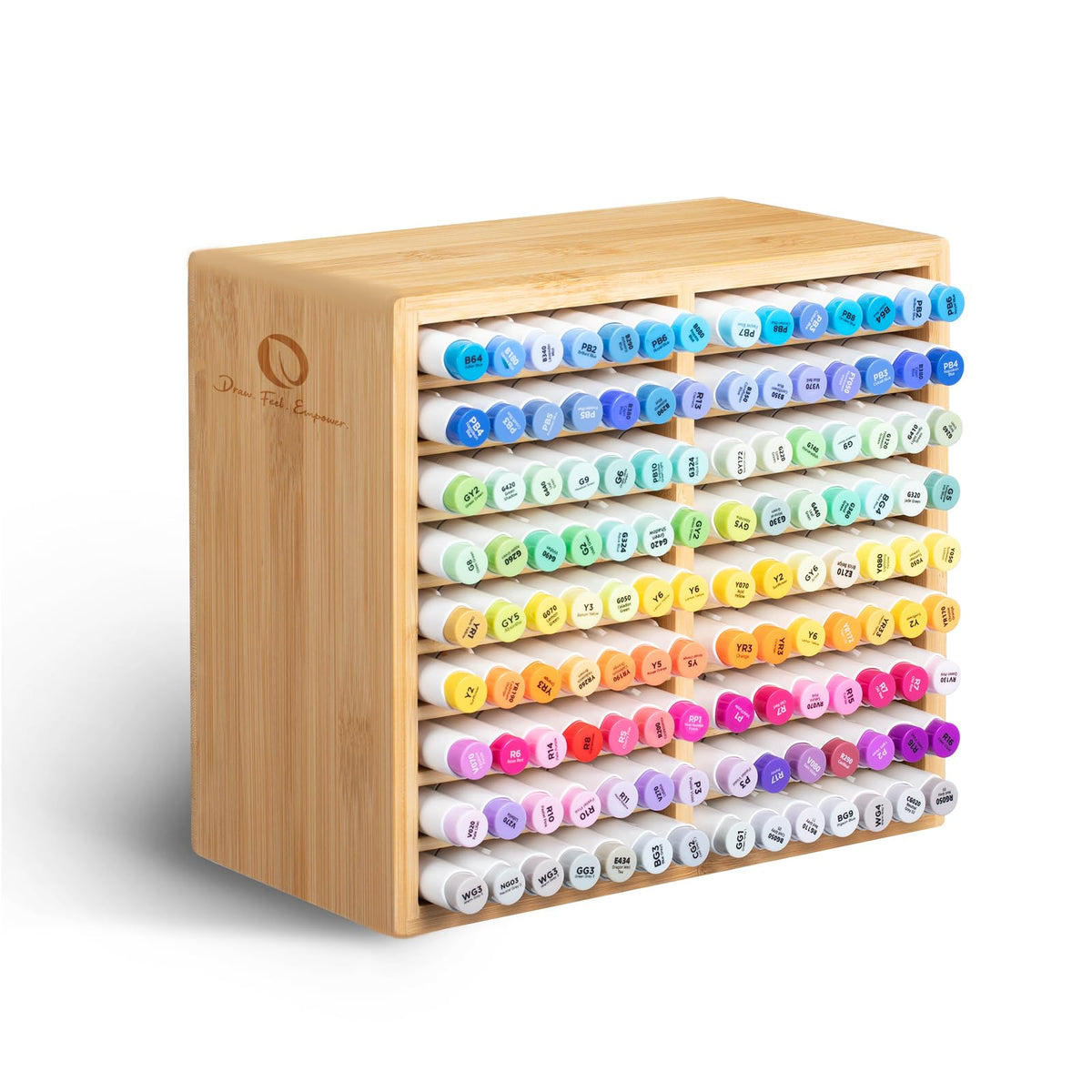 Ohuhu Bamboo Marker Organizer, Wooden Desktop Storage Holds 126 Markers