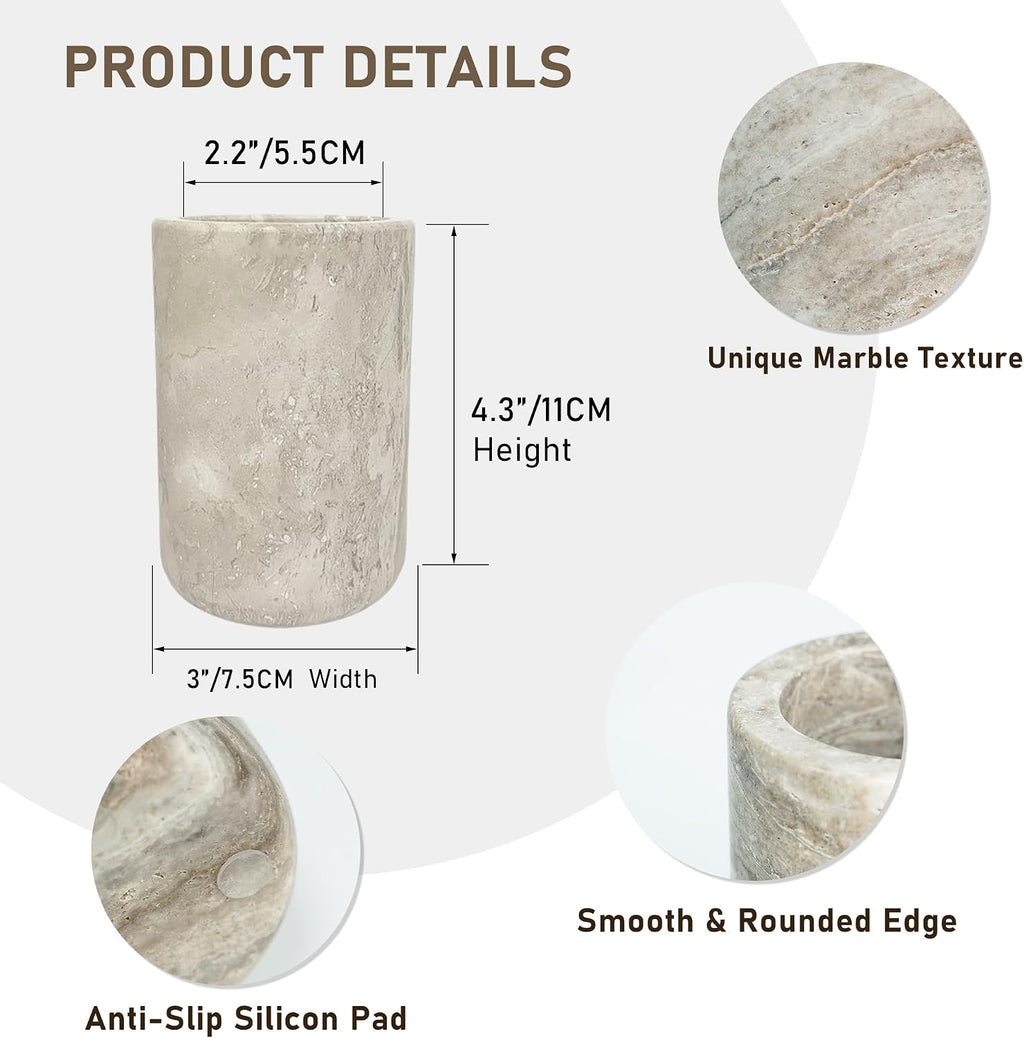 Natural Marble Pen Holder Minimalist Desk Stationery Organizer