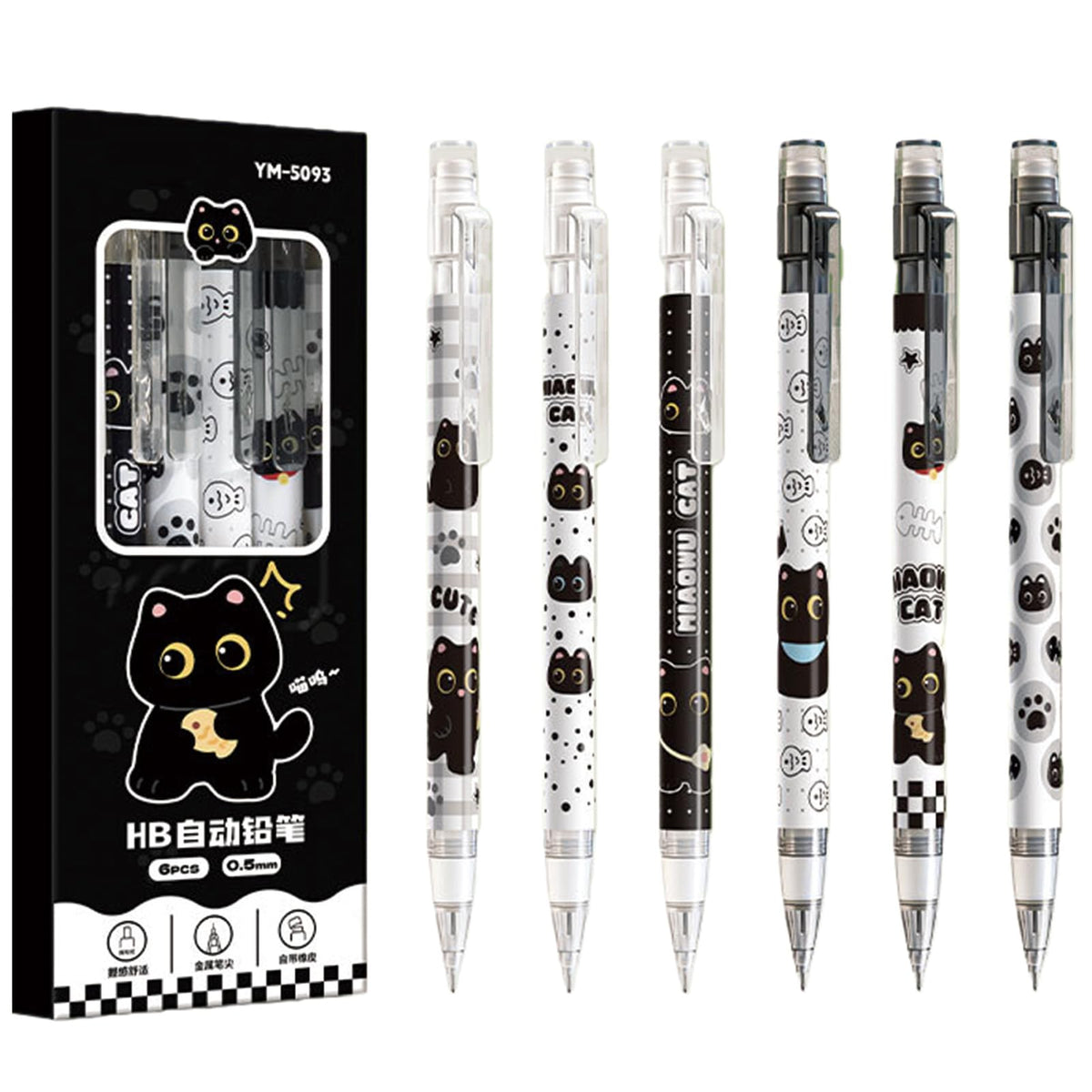 MOZXIRZ 6 Pcs Cute Mechanical Pencils with Eraser 0.5mm Cartoon Peach Mechanical Pencil School Pencil for Women (6pcs Peach/No Refill)