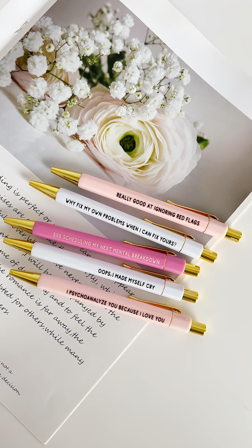 Jxueych 5pcs Cancer Pen Set - Funny Personalized Pens with Inspirational Quotes - Ideal Gift for Friends and Family - Black Ink, Medium Nib 1.0mm