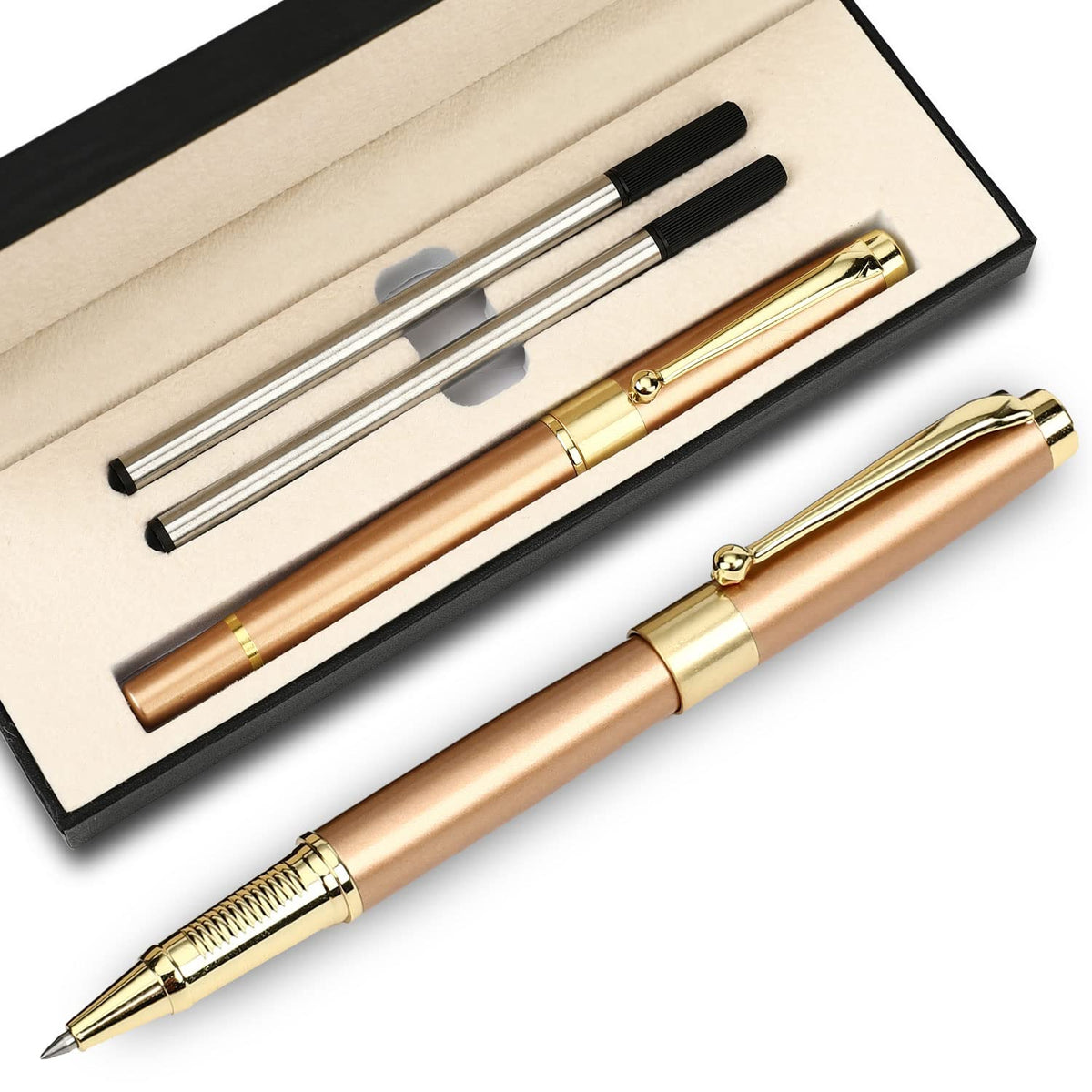 YIVONKA Ballpoint Pen Black Refill,Luxury Ballpoint Line width 0.5mm,Best Ball Pen Gift Set for Men & Women Professional Executive,Office,Nice BallPens Classy Gift Box (Gold)