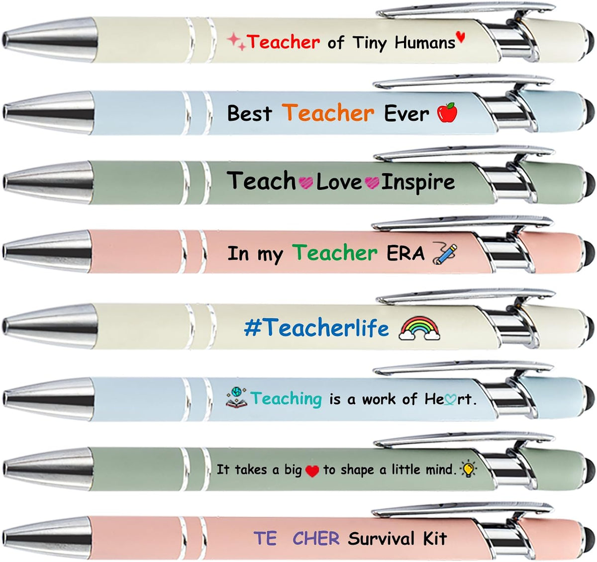 8 Pack Teacher Appreciation Ballpoint Pens, Thank You Motivational Quote Writing Instruments for Educators, Practical Office Stationery Set, Cute Retractable Black Ink Pens for School